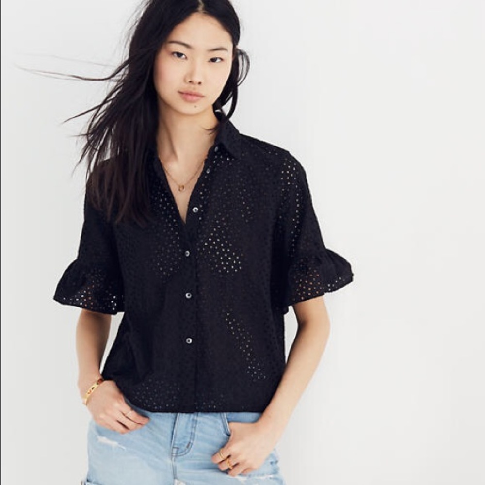 Madewell black eyelet blouse